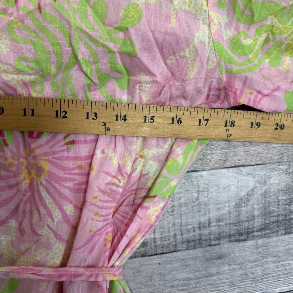 Lilly Pulitzer Pink Green Floral Tunic Dress Gold Embroidered Neck, Cover Up M - Picture 8 of 10